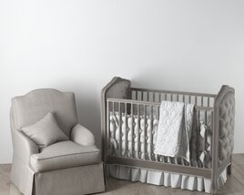 Modern Nursery Crib and Armchair 3D 모델 