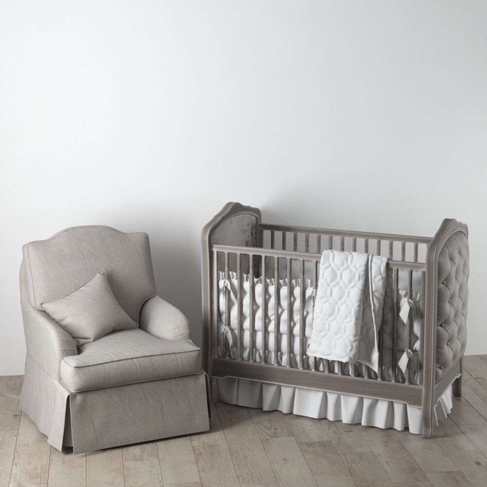 Modern Nursery Crib and Armchair 3D модель