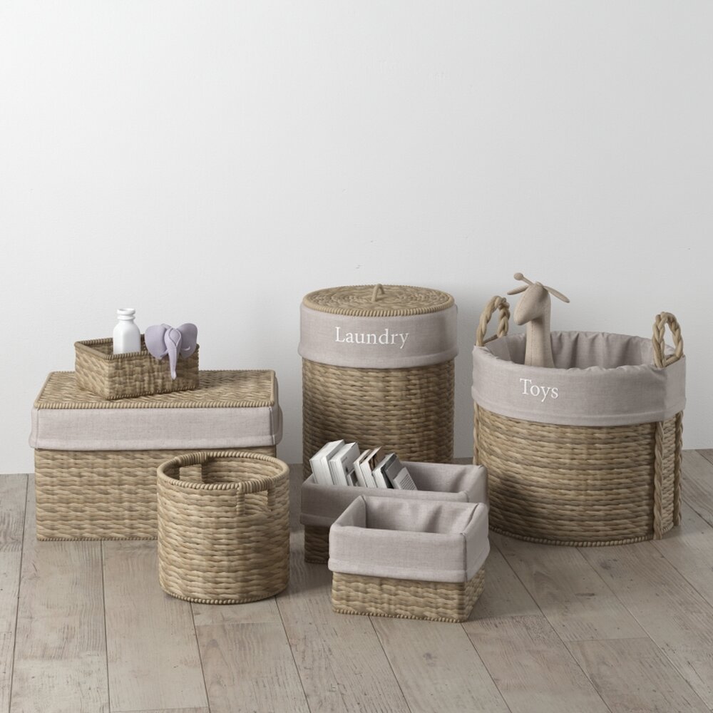 Woven Storage Baskets Collection 3D 모델 