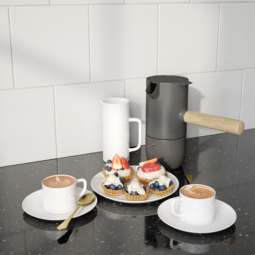 Morning Coffee with Cakes 3D 모델 
