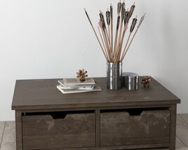 Modern Wooden Desk with Decorative Accessories Modello 3D