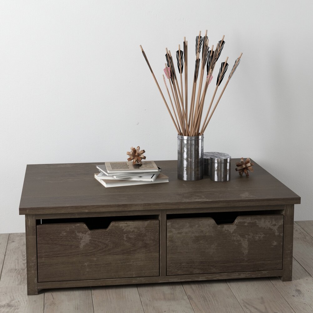 Modern Wooden Desk with Decorative Accessories 3D模型