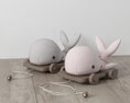 Wooden Whale and Bunny Pull Toys 3d model