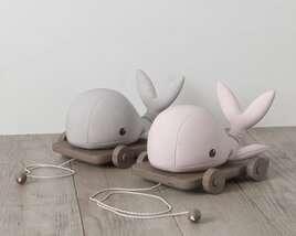 Wooden Whale and Bunny Pull Toys Modello 3D