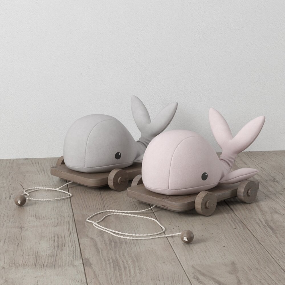 Wooden Whale and Bunny Pull Toys 3D模型
