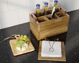 Wooden Condiment Caddy with Cheese and Grapes Modèle 3D