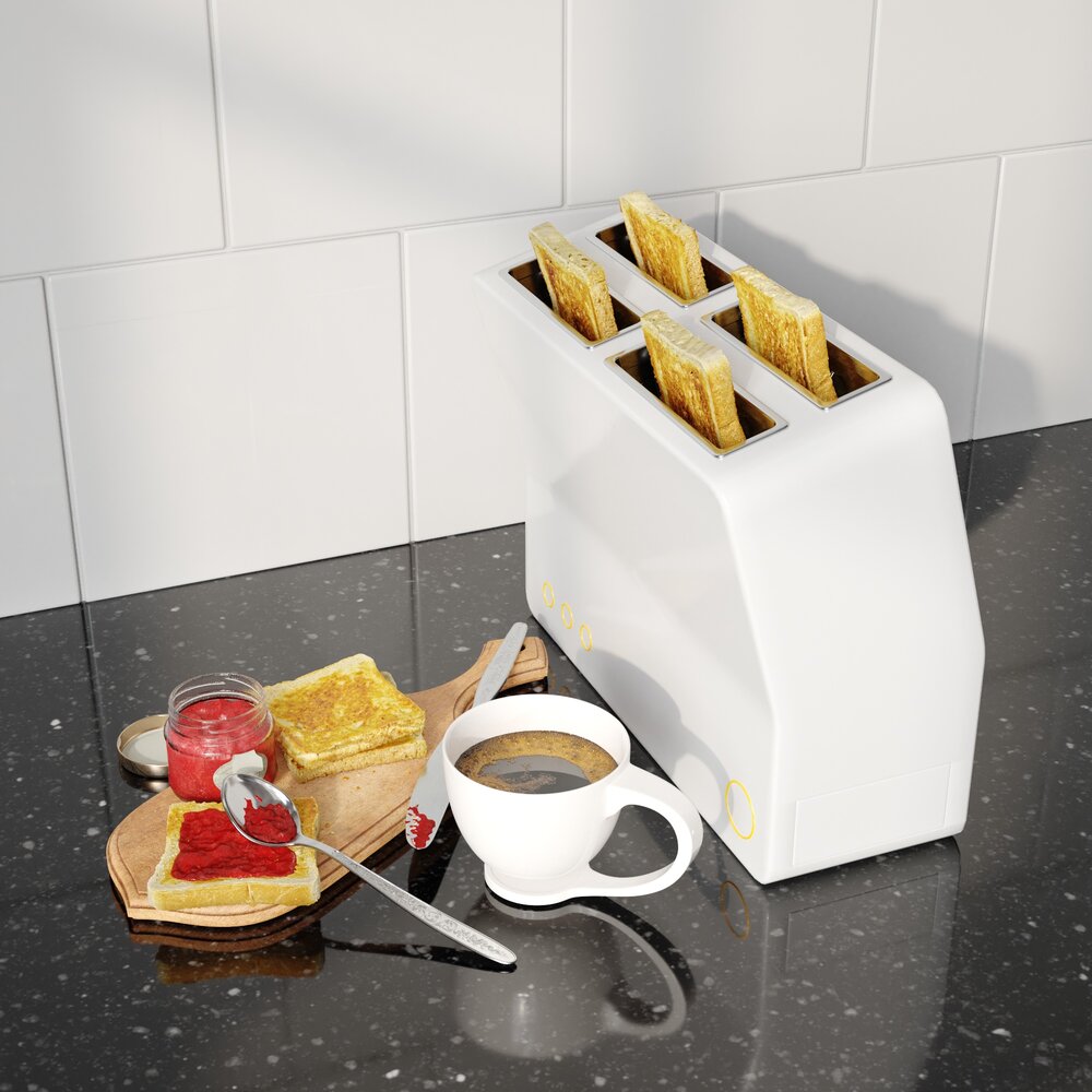 Modern Toaster with Bread Slices Modelo 3D