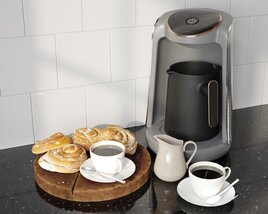 Modern Coffee Maker and Breakfast Set 3D модель