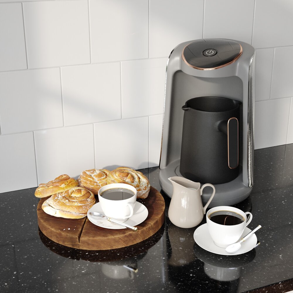 Modern Coffee Maker and Breakfast Set 3D模型