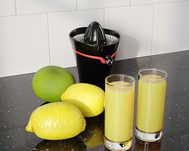 Citrus Juicer with Fresh Lemons and Juice 3D model