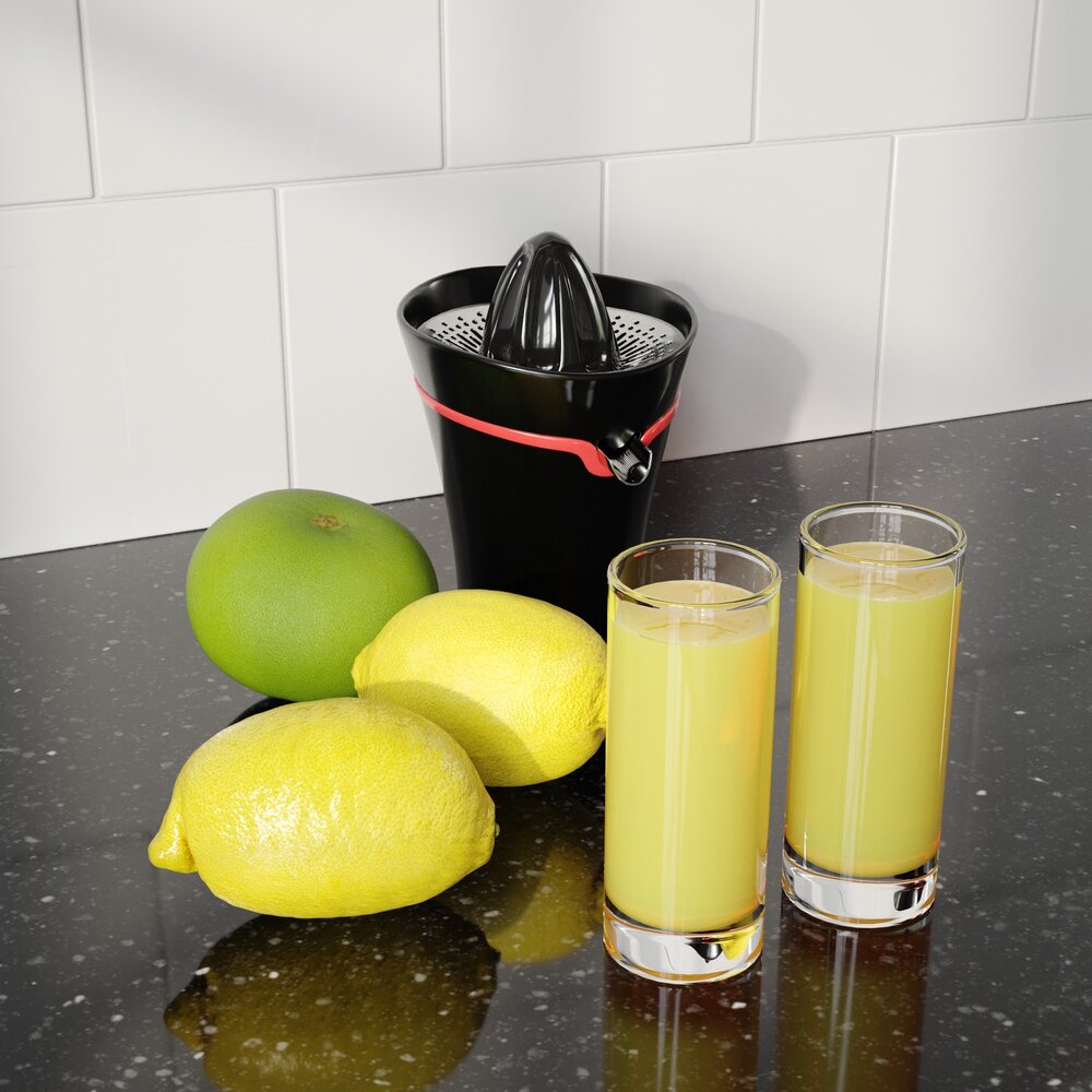 Citrus Juicer with Fresh Lemons and Juice Modello 3D