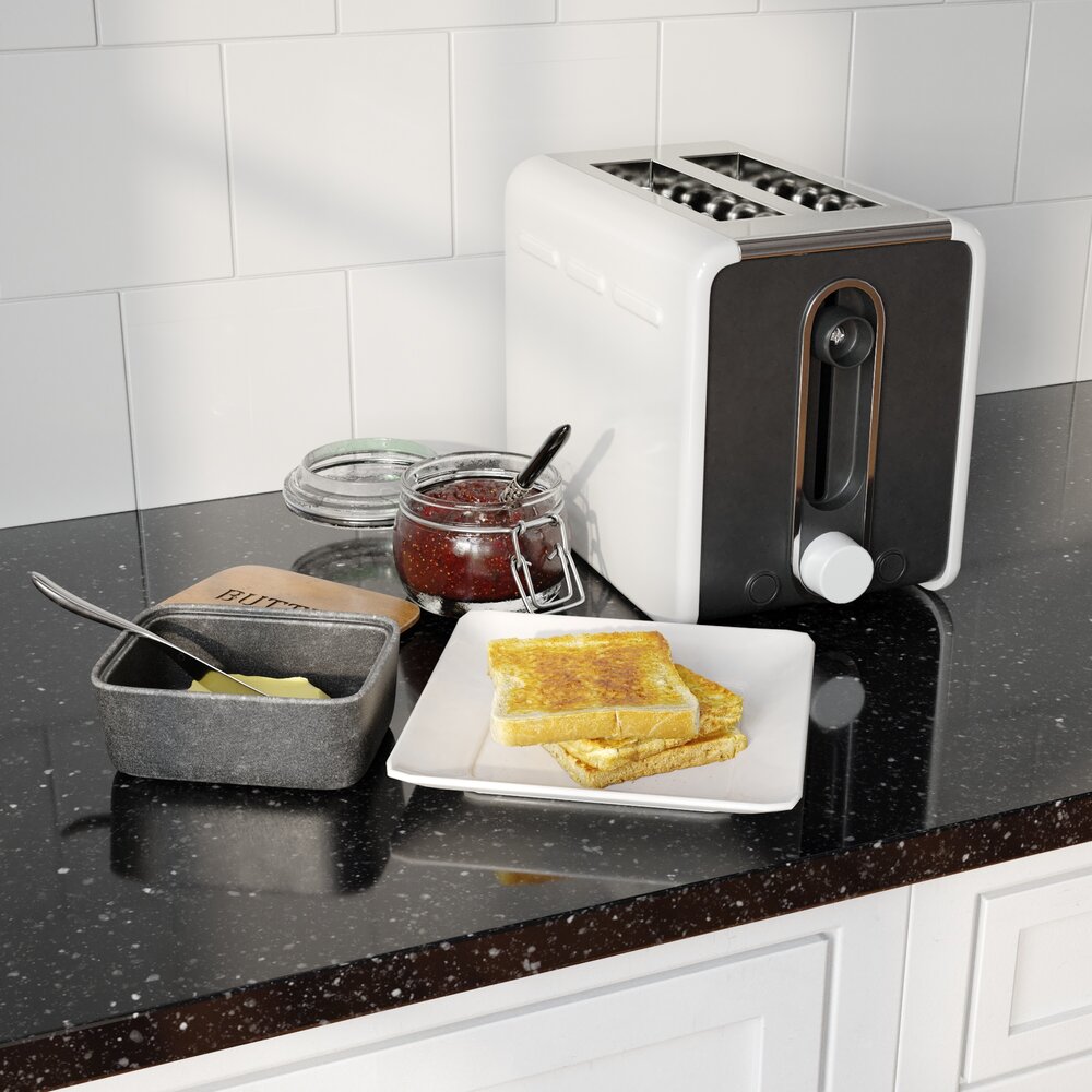 Compact Toaster on Kitchen Counter Modello 3D