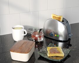 Stainless Steel Toaster with Breakfast Set 3D model