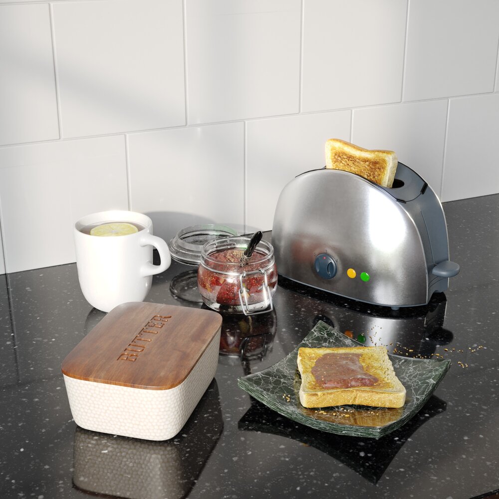 Stainless Steel Toaster with Breakfast Set 3D模型