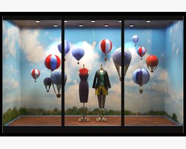 Clothing Store Showcase with Balloons Modelo 3D