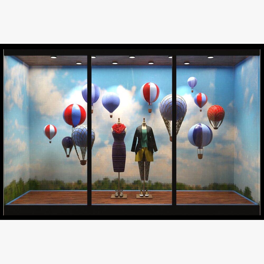 Clothing Store Showcase with Balloons Modelo 3d