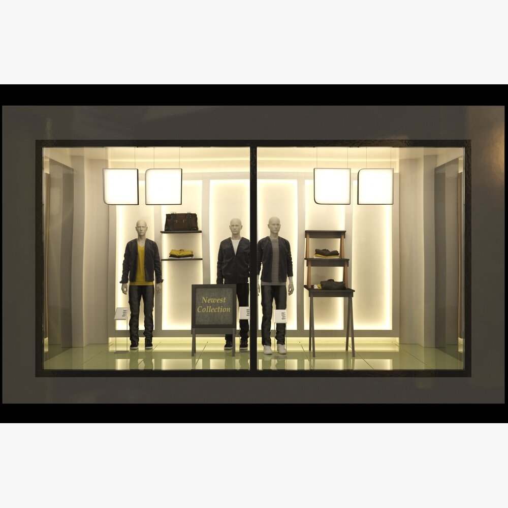 Men's Clothing Store Showcase with Mannequins 3D model