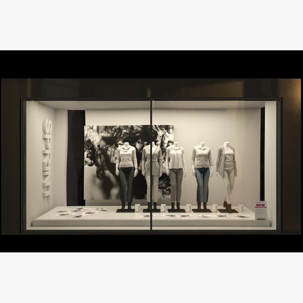 Women's Clothing Store Showcase with Mannequins Modèle 3D