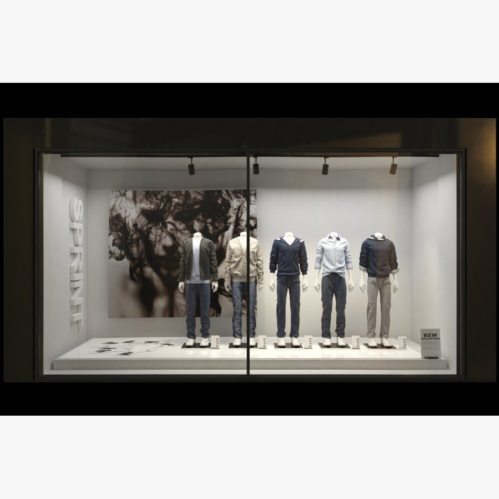 Clothing Store Showcase with Mannequins Modello 3D