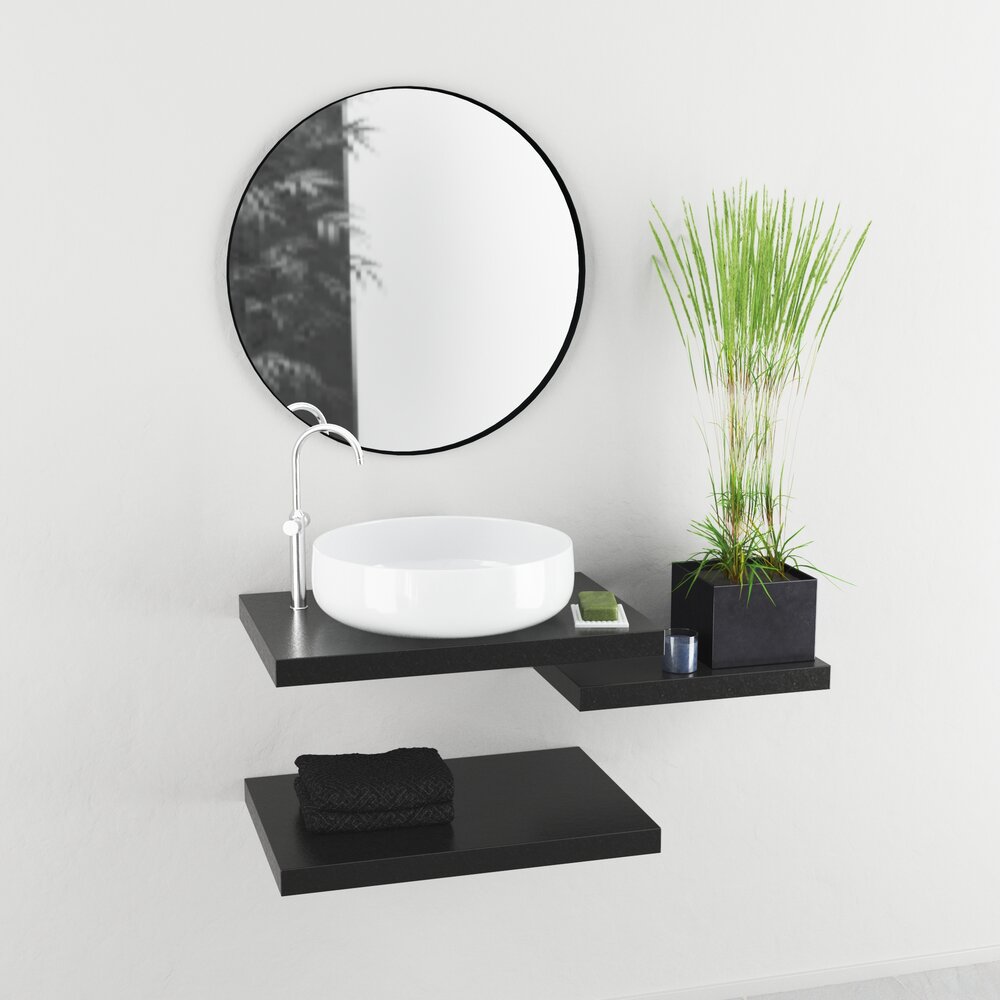Minimalist Bathroom Sink and Shelf 3D model
