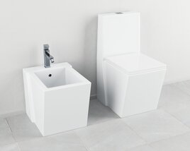 Modern Toilet and Bidet 3D model