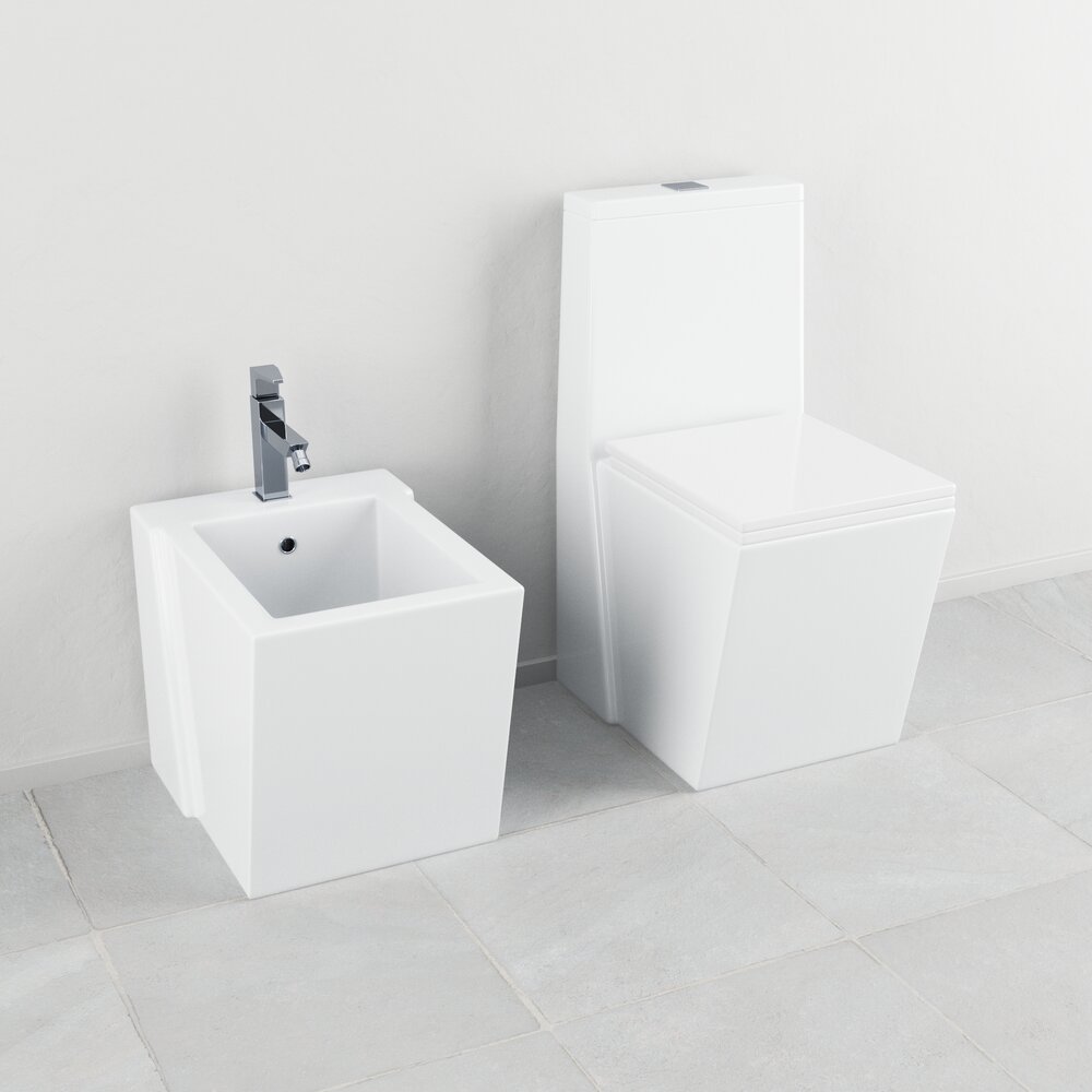 Modern Toilet and Bidet 3D 모델 