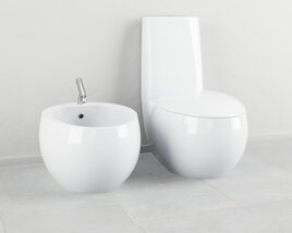 Modern White Toilet and Bidet 3D 모델 