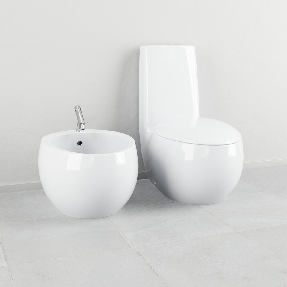Modern White Toilet and Bidet Modelo 3D