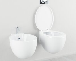 Modern Wall-Mounted Toilet and Bidet Set 3D model