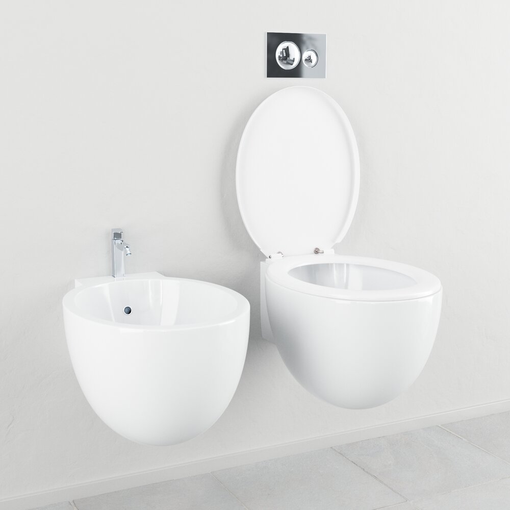 Modern Wall-Mounted Toilet and Bidet Set 3D model
