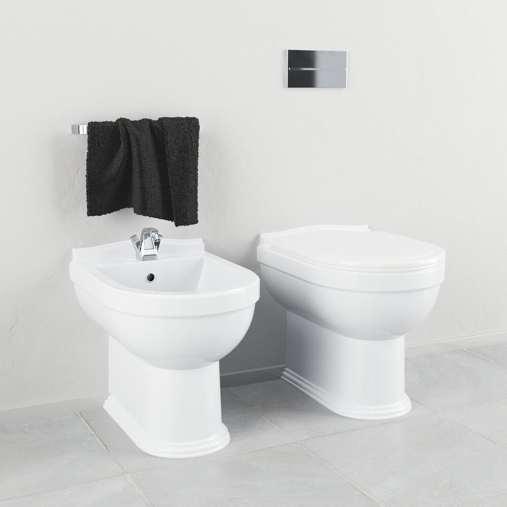 Modern Toilet and Bidet 02 3D model