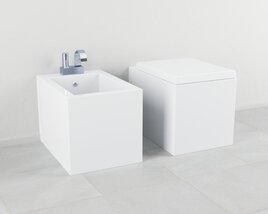 Minimalist Toilet and Bidet 3Dモデル