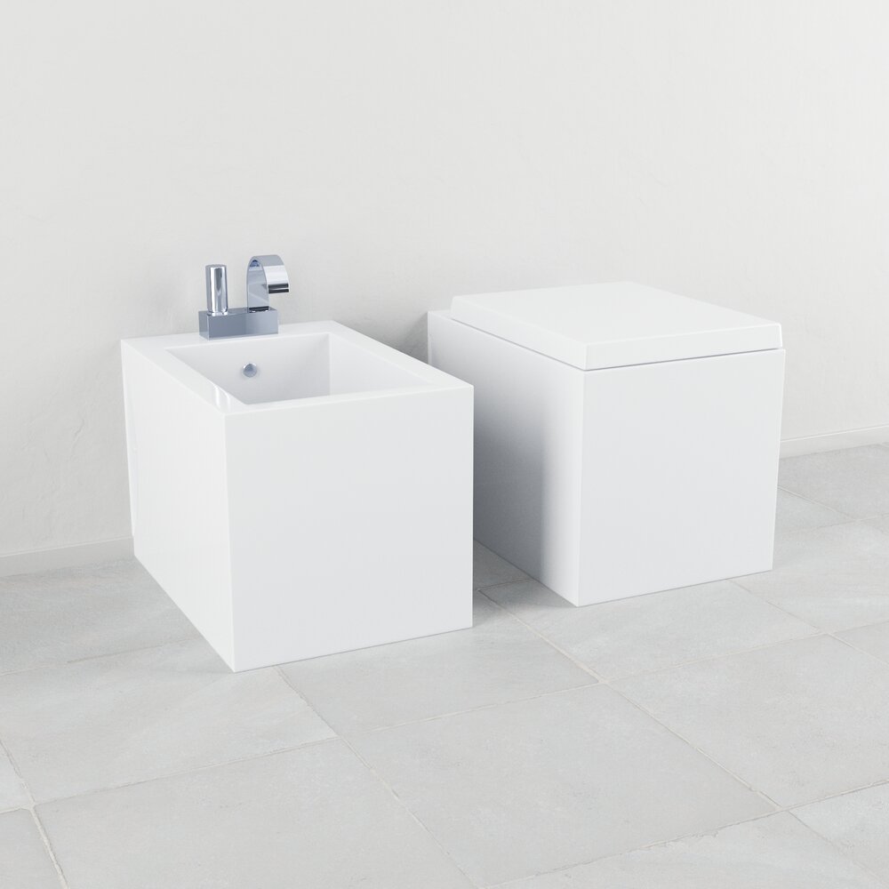 Minimalist Toilet and Bidet 3D模型