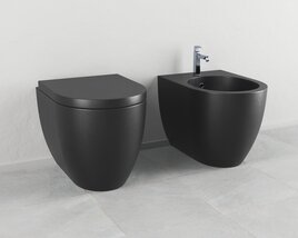 Modern Black Toilet and Bidet 3D 모델 