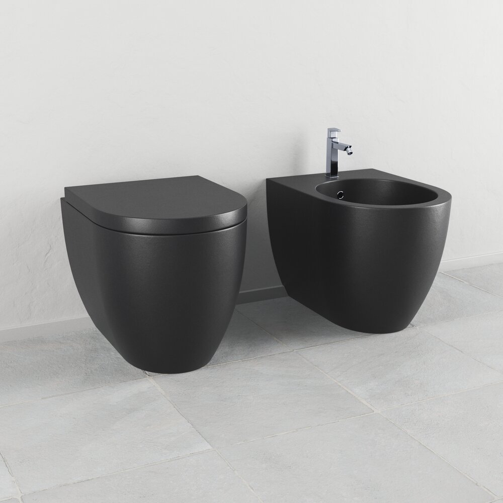 Modern Black Toilet and Bidet 3Dモデル