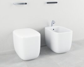 Modern Toilet and Bidet 03 3D模型