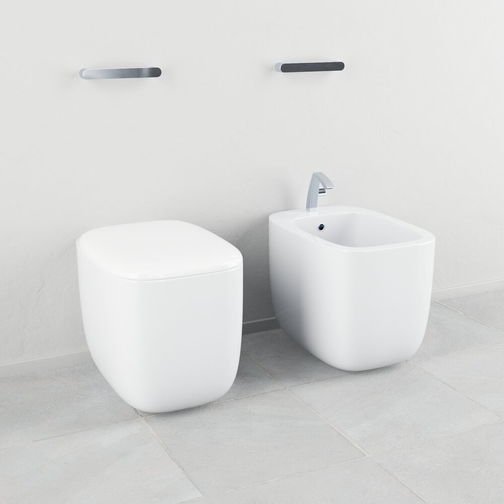 Modern Toilet and Bidet 03 3D model