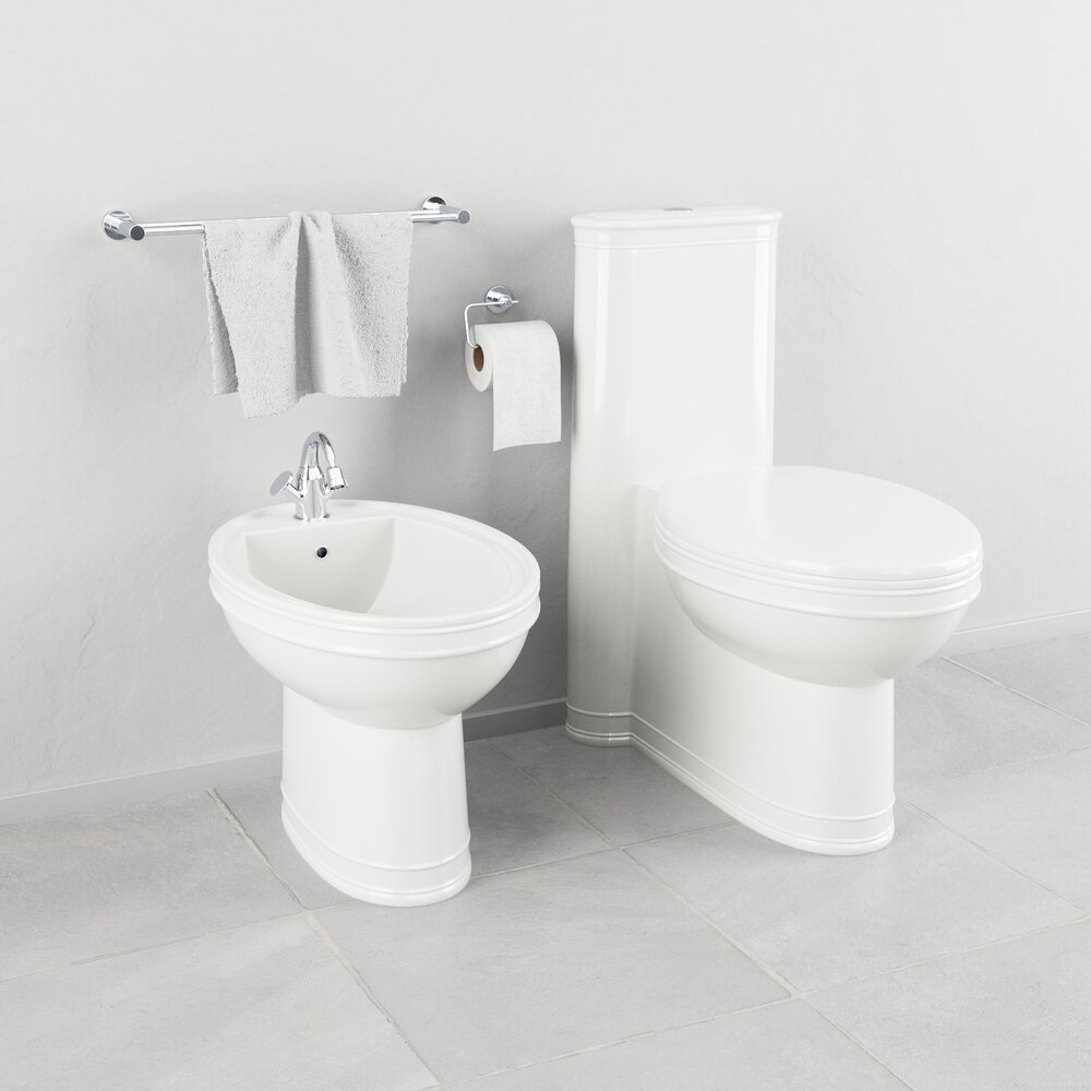Modern Toilet and Bidet 04 3D-Modell