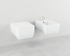 Modern Wall-Mounted Toilet and Bidet 3D model