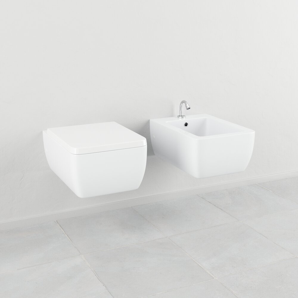 Modern Wall-Mounted Toilet and Bidet 3Dモデル