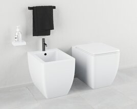 Toilet and Bidet Set 02 3D model