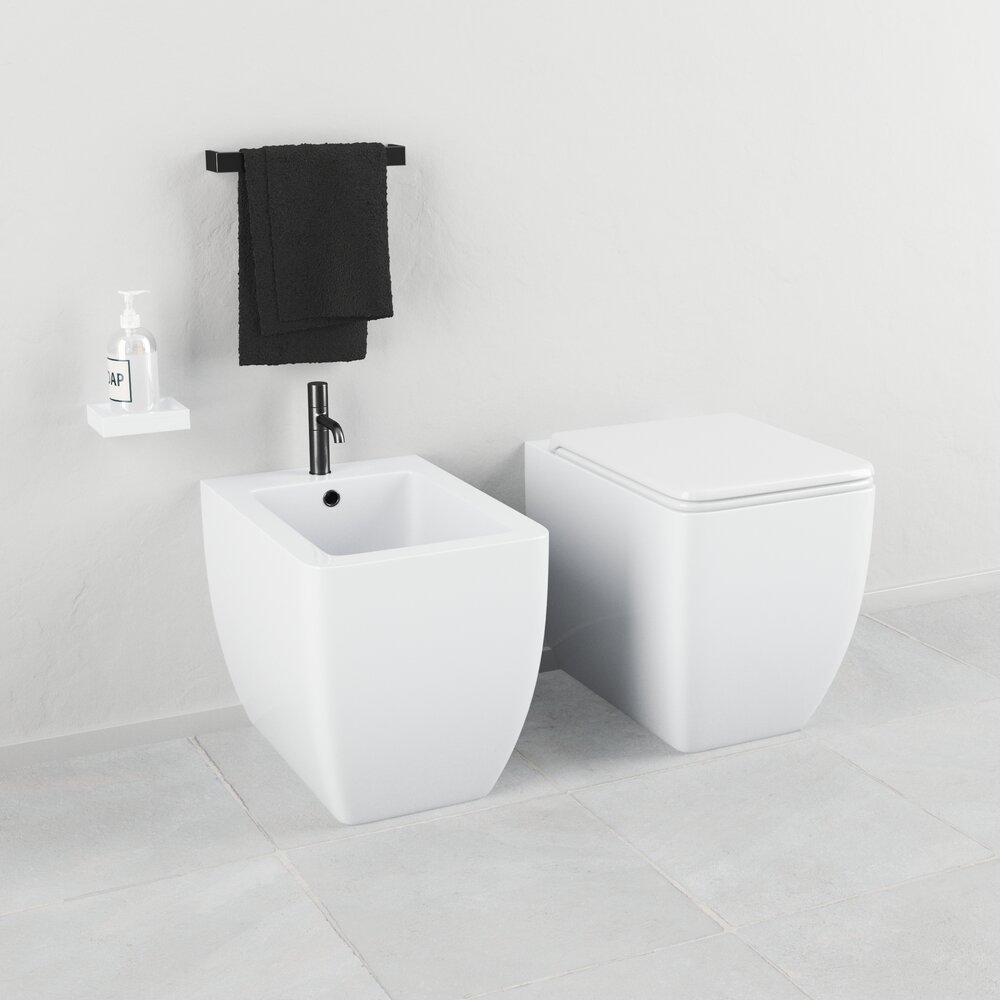 Toilet and Bidet Set 02 3D model