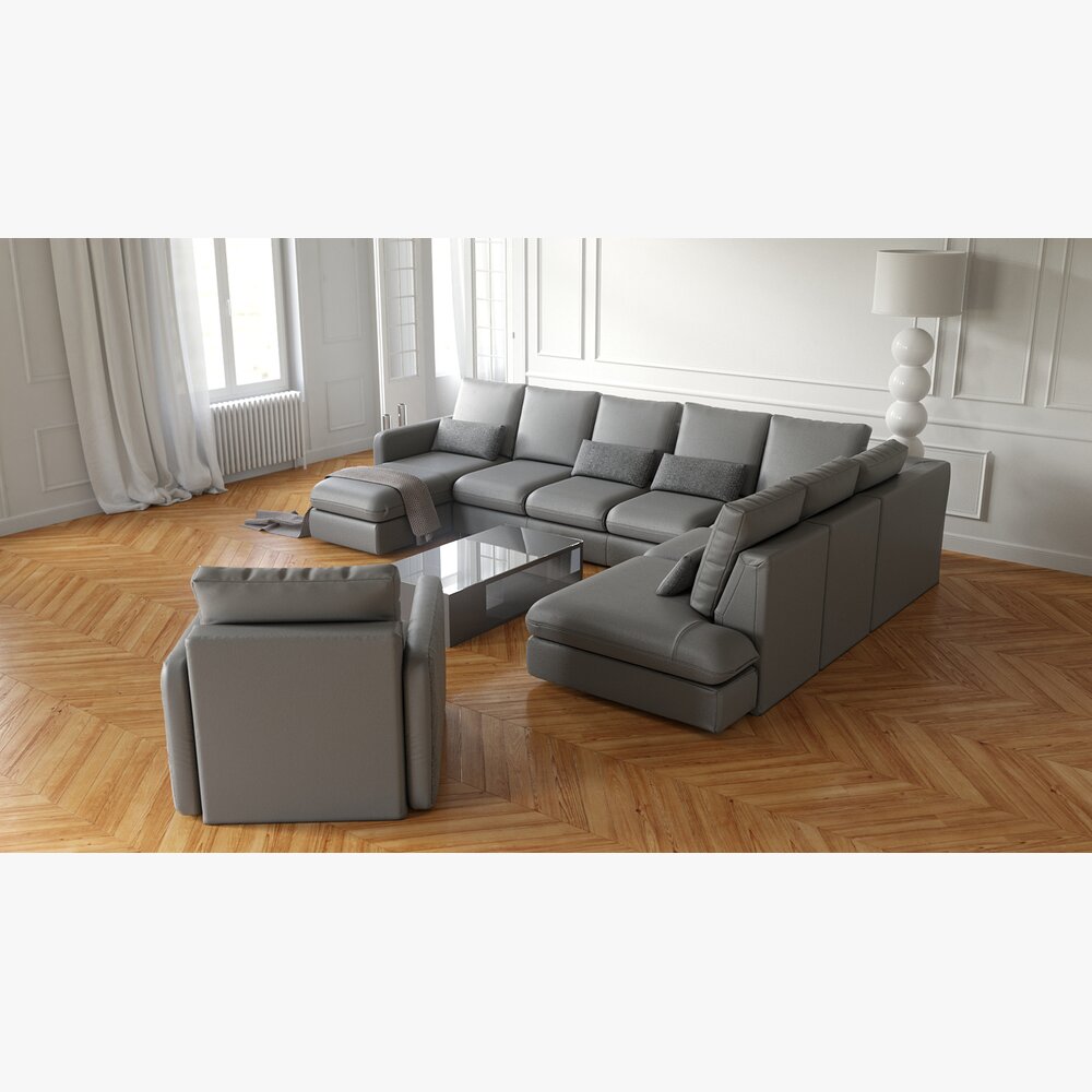 Modern Gray Corner Sofa 3Dモデル