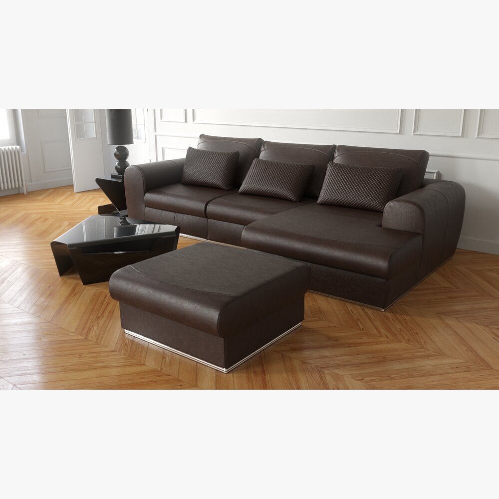 Modern Brown Sectional Sofa 3D模型
