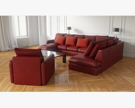 Modern Red Leather Sofa Set 3D model