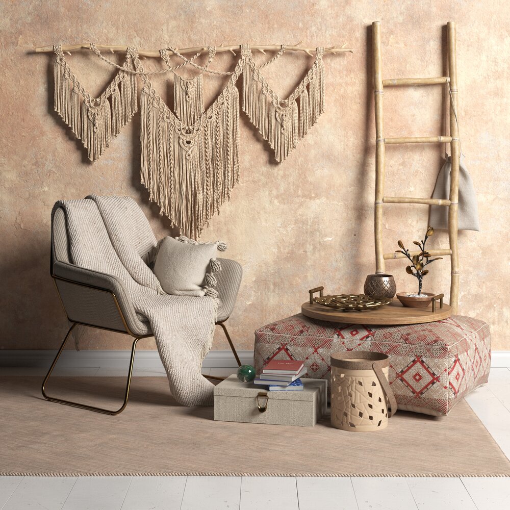 Bohemian Chic Living Room Decor 3D-Modell