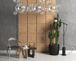 Modern Interior Elements: Chic Bubble Chandelier and Elegant Cactus Decor Modelo 3d
