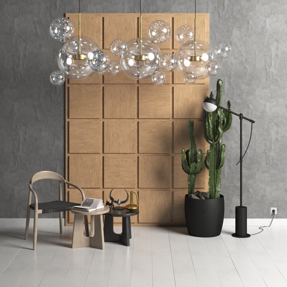 Modern Interior Elements: Chic Bubble Chandelier and Elegant Cactus Decor Modello 3D