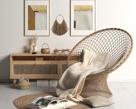 Living Room Set with Rattan Lounge Chair 3Dモデル