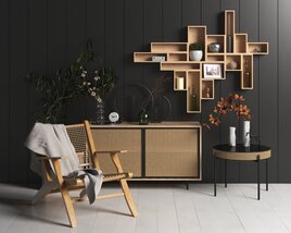 Living Room Set with Wall Shelf Decor 3D 모델 
